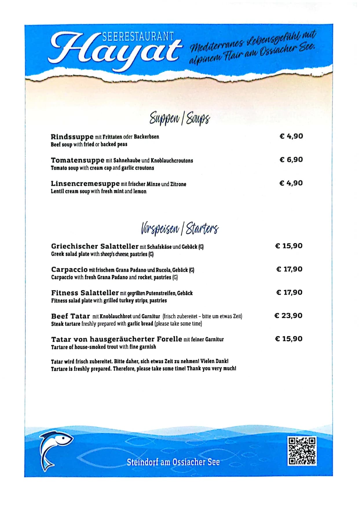 Speisekarte des Seerestaurant Hayat – Seite 3 von 9