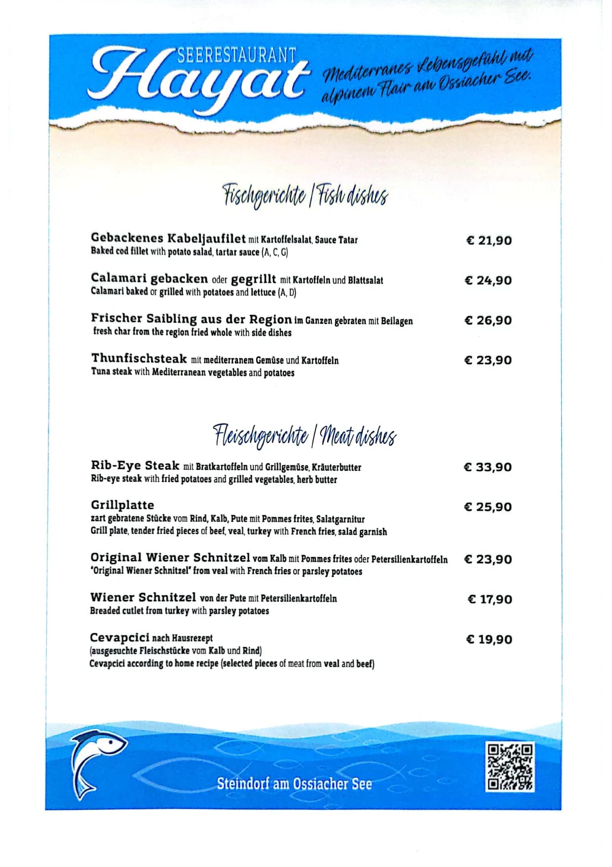 Speisekarte des Seerestaurant Hayat – Seite 4 von 9